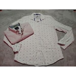 Lot Of 2 Denim & Flower Shirts Men M Slim Blue/Red Preppy College Work Office